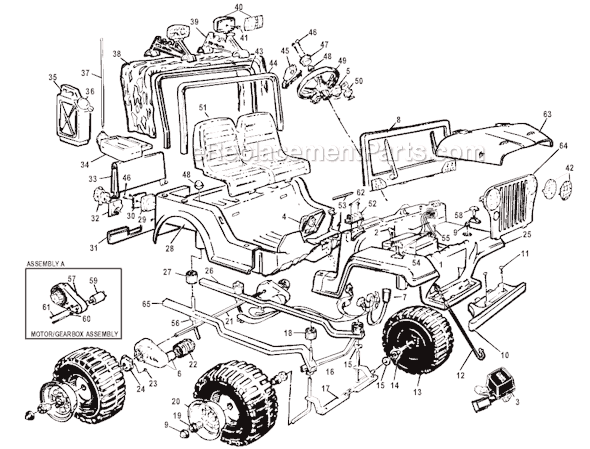 Page A Diagram and Parts List for 76819-9993  Power Wheels Ride-On Cars